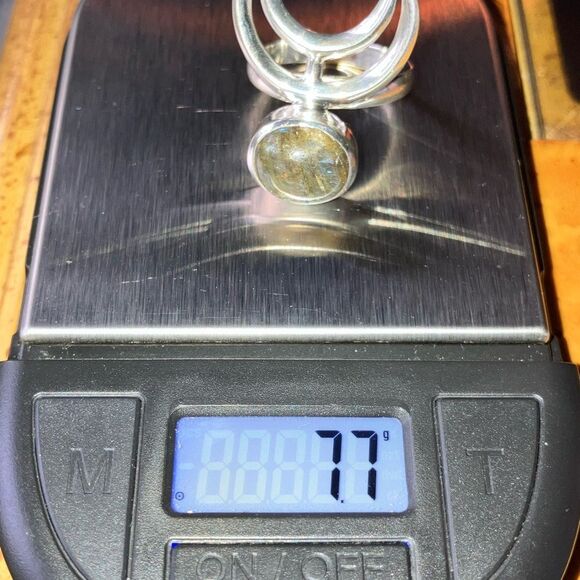 Natural Labradorite Sterling Silver Moon Motif Ring Size 8 - Picture 9 of 9